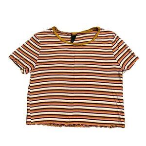 Wild Fable Crop Top Junior's Size Large Lettuce Edge Striped Ribbed T-Shirt